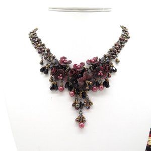 Colleen Toland necklace Artisan beaded romantic flower burgundy jewelry